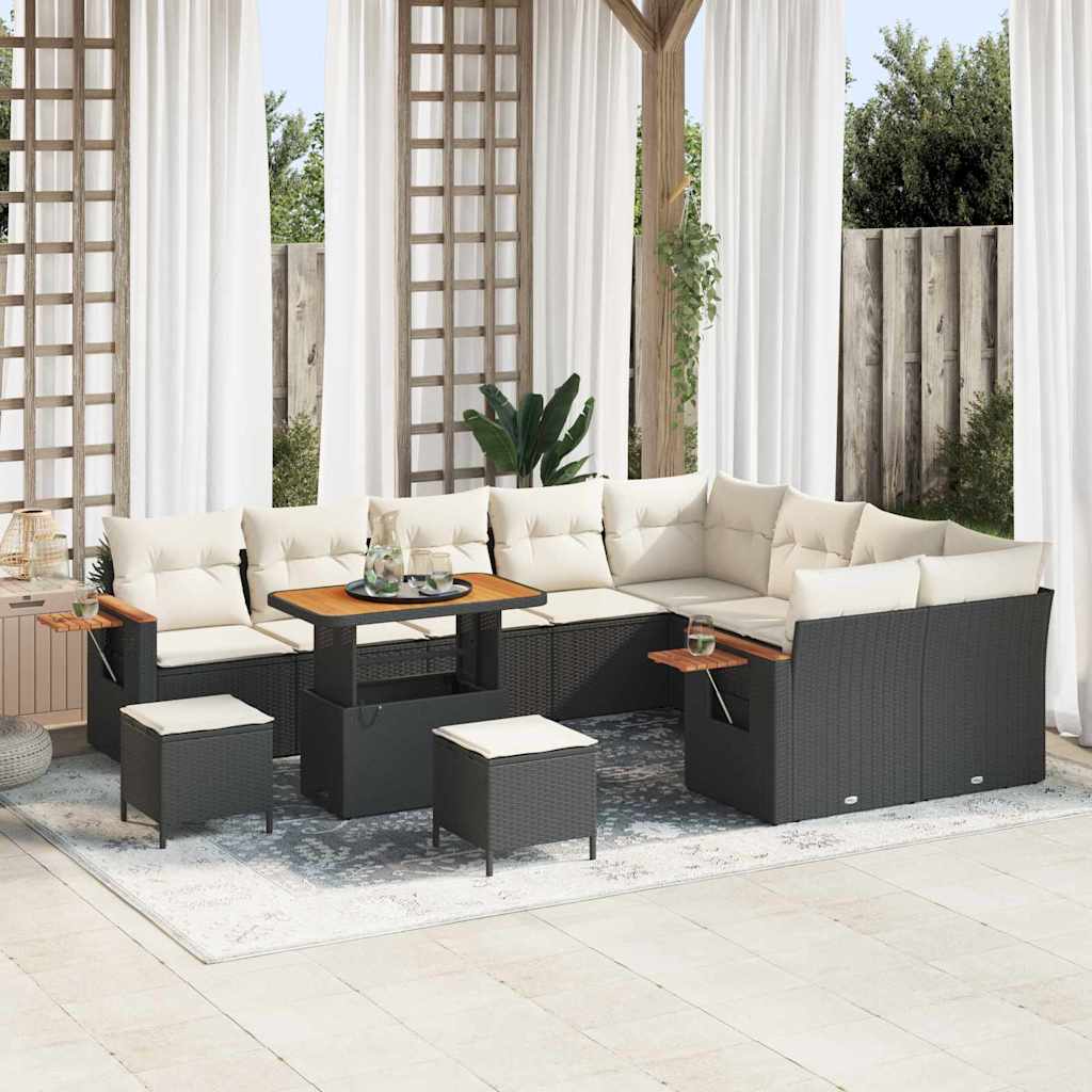 Gartensofa-set mit Kissen 12 pcs Schwarz und Creme