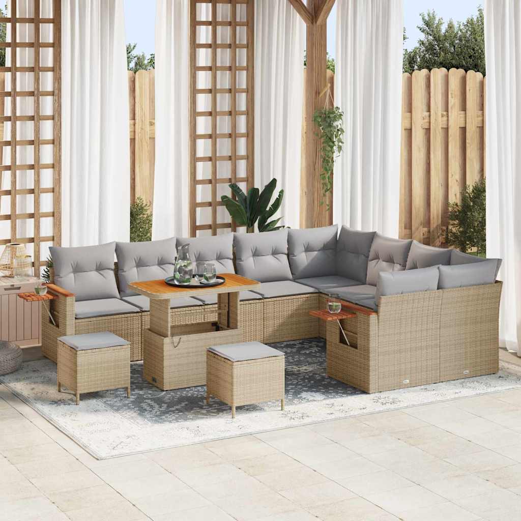 Gartensofa-set mit Kissen 12 pcs Beige und Hellgrau