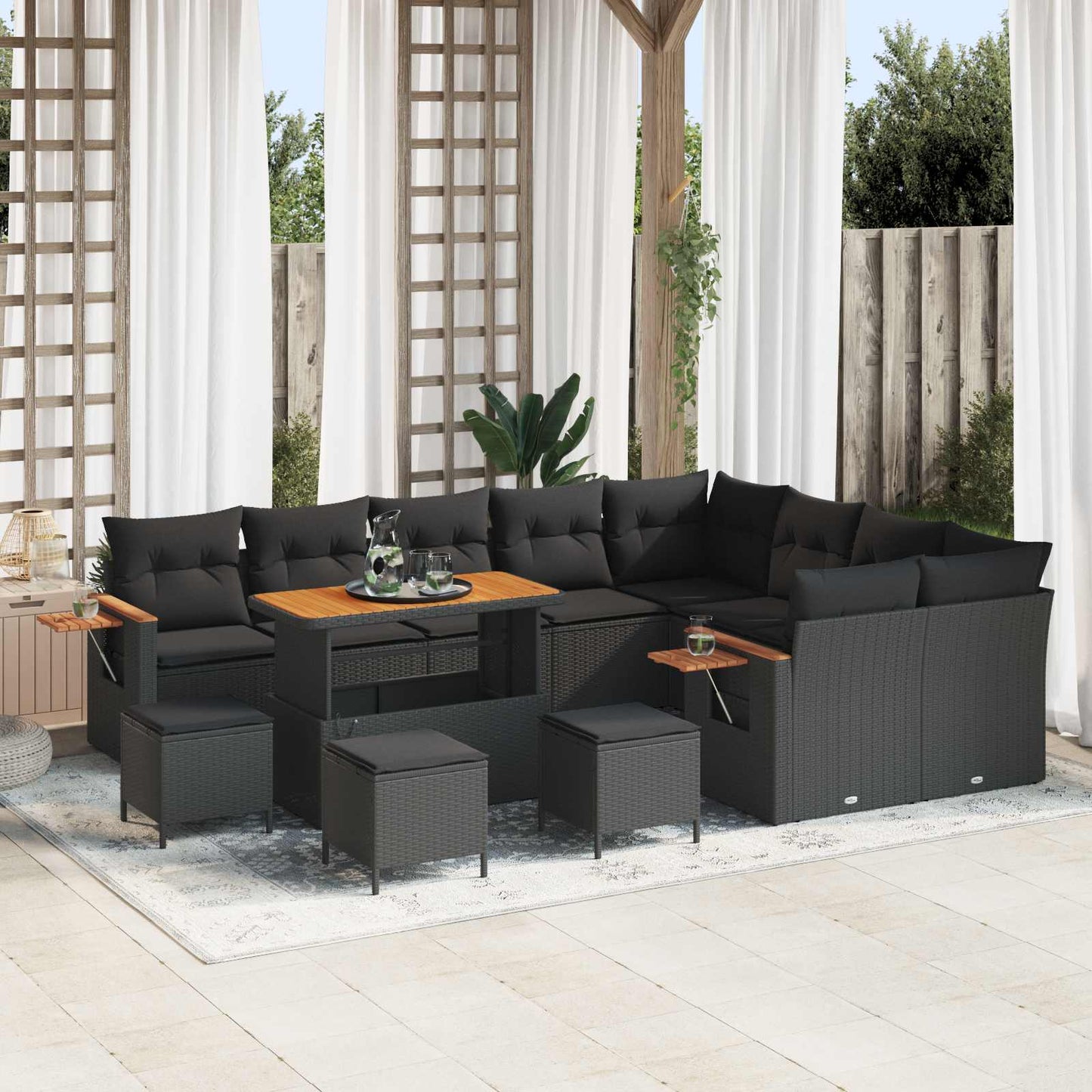 Gartensofa-set mit Kissen 13 pcs Schwarz