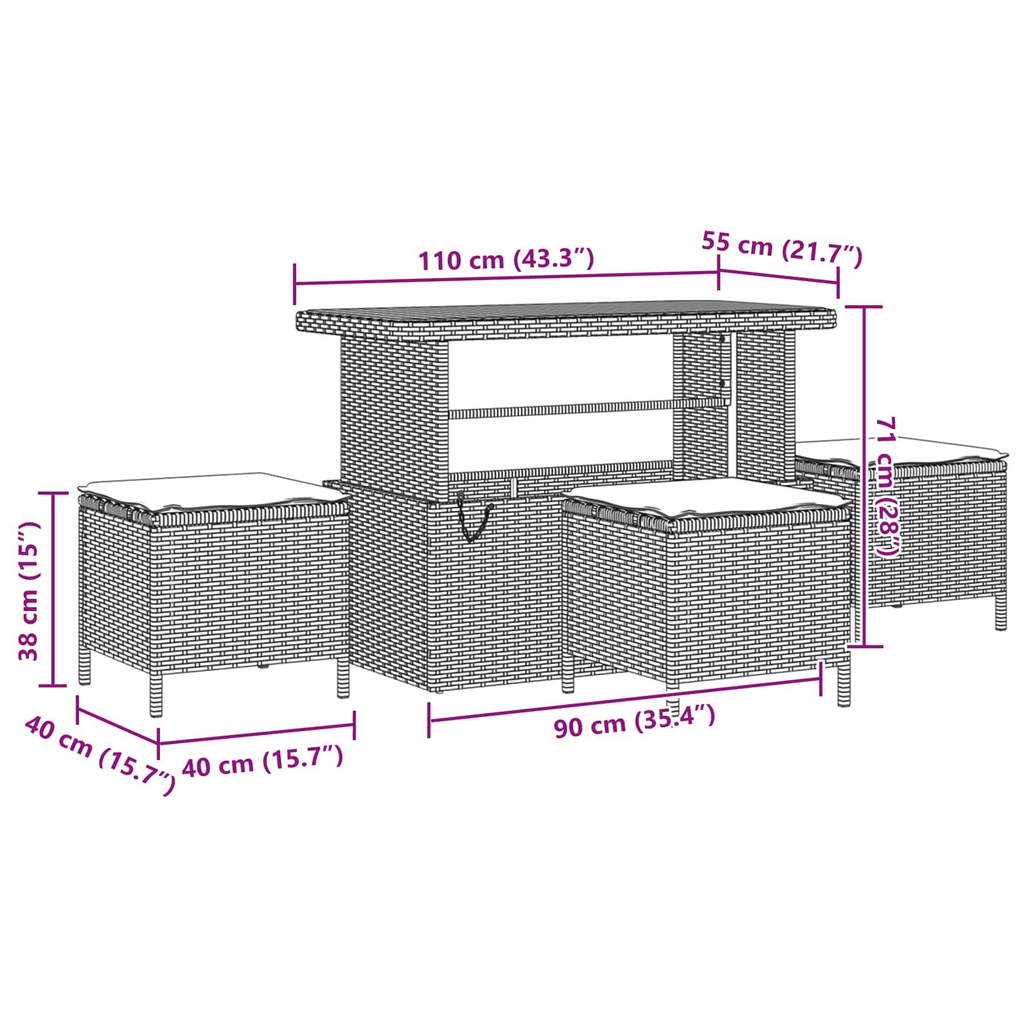 Gartensofa-set mit Kissen 13 pcs Schwarz