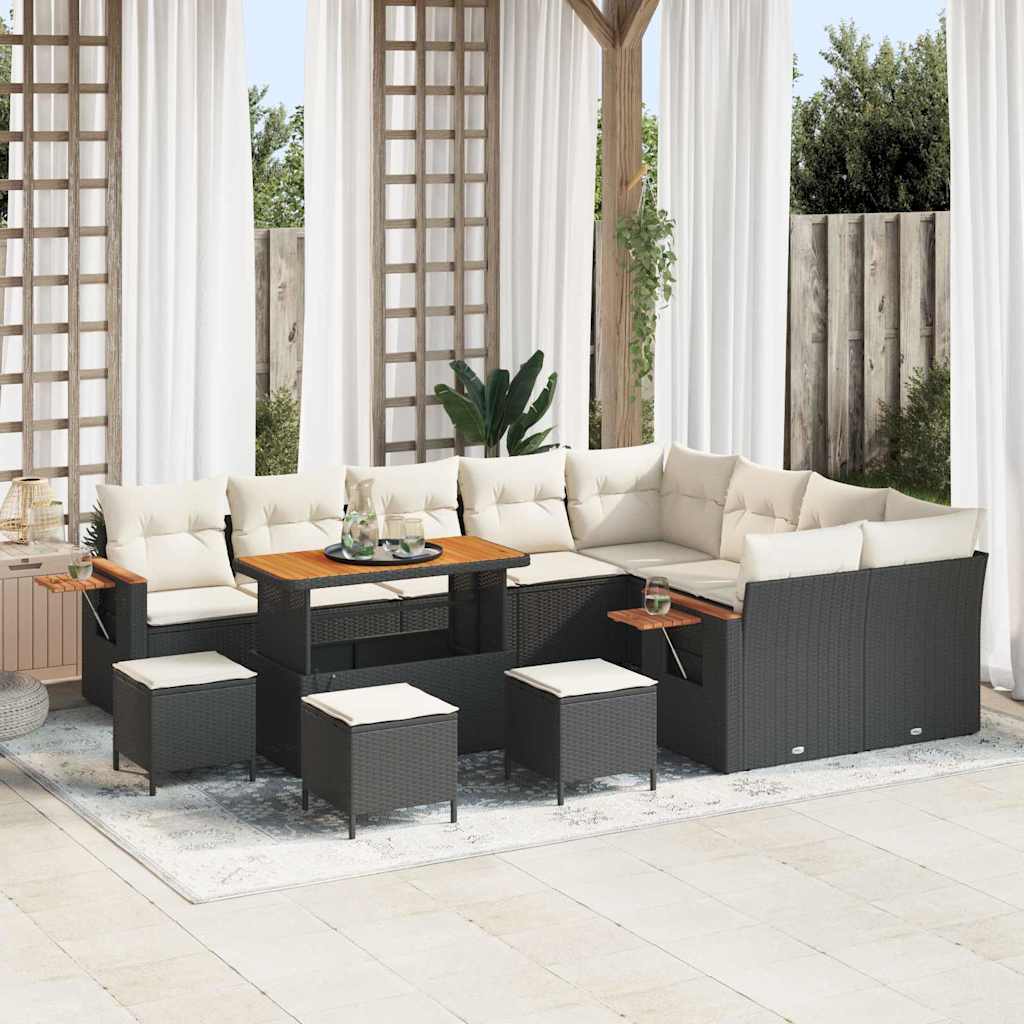Gartensofa-set mit Kissen 13 pcs Schwarz und Creme