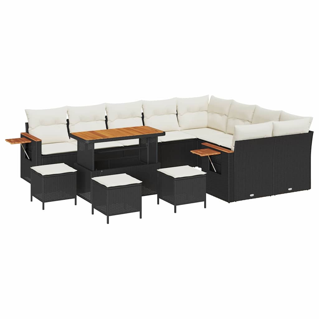 Gartensofa-set mit Kissen 13 pcs Schwarz und Creme