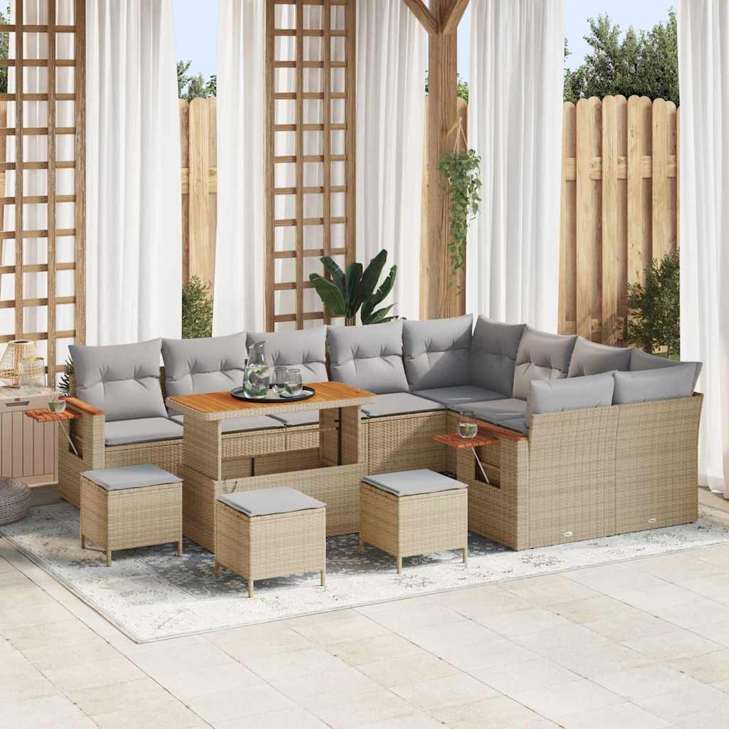 Gartensofa-set mit Kissen 13 pcs Beige und Hellgrau