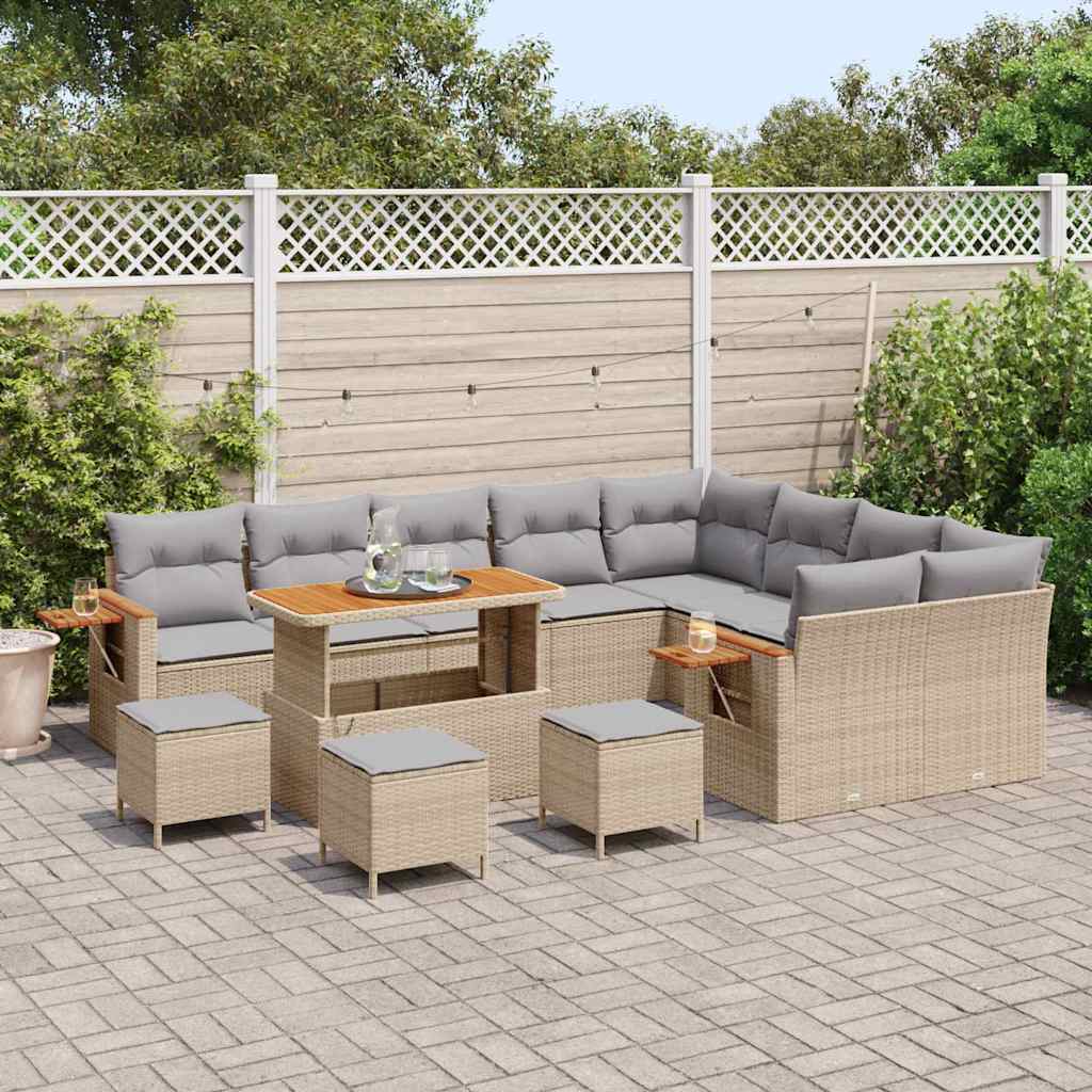 Gartensofa-set mit Kissen 13 pcs Beige und Hellgrau