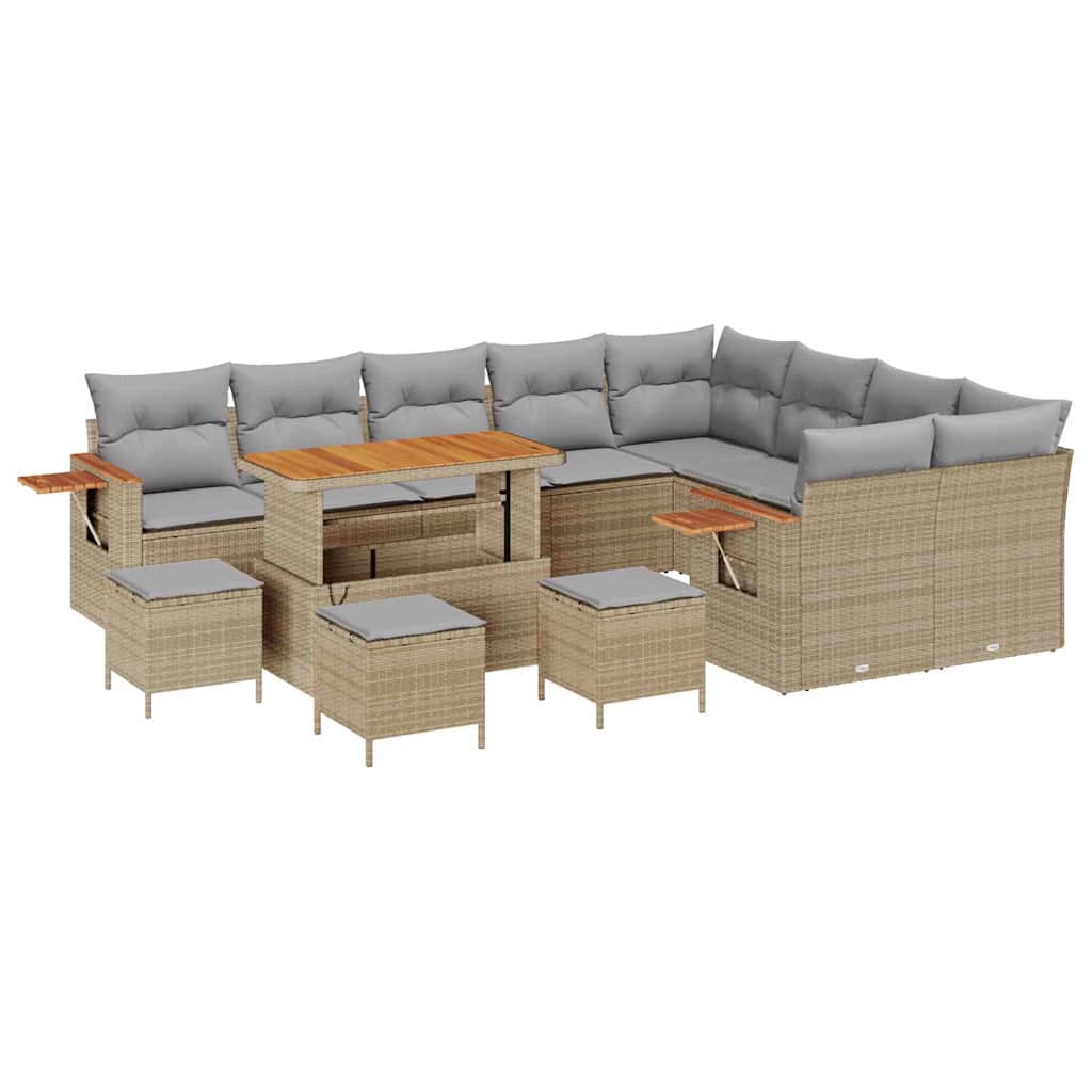 Gartensofa-set mit Kissen 13 pcs Beige und Hellgrau