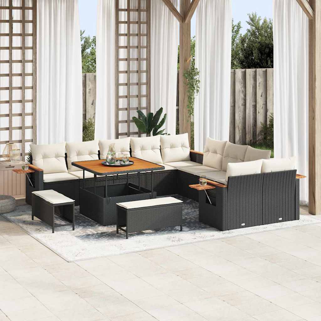 Gartensofa-set mit Kissen 13 pcs Schwarz und Creme