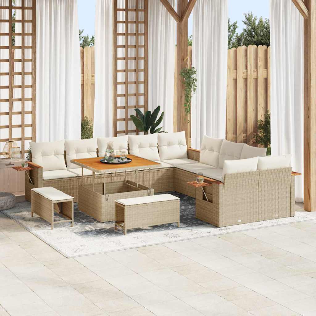 Gartensofa-set mit Kissen 13 pcs Beige und Creme