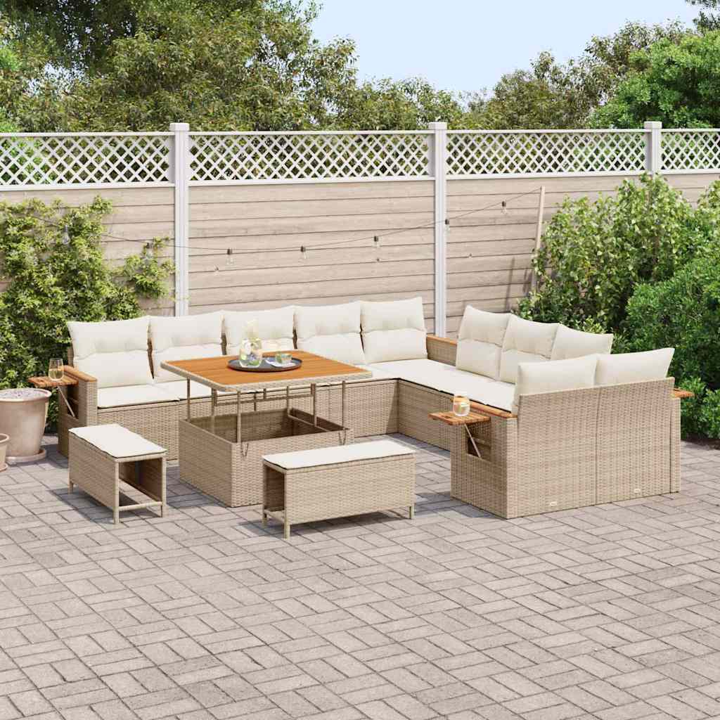 Gartensofa-set mit Kissen 13 pcs Beige und Creme