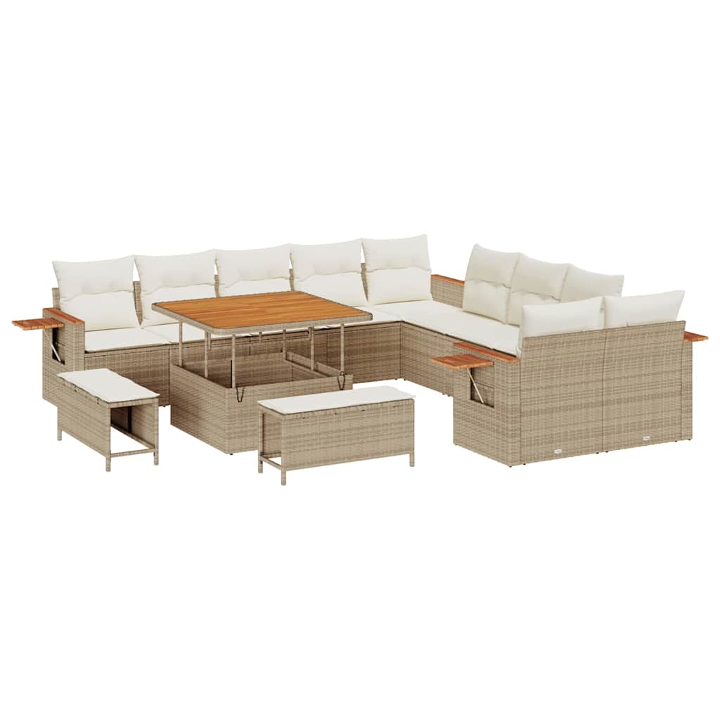 Gartensofa-set mit Kissen 13 pcs Beige und Creme
