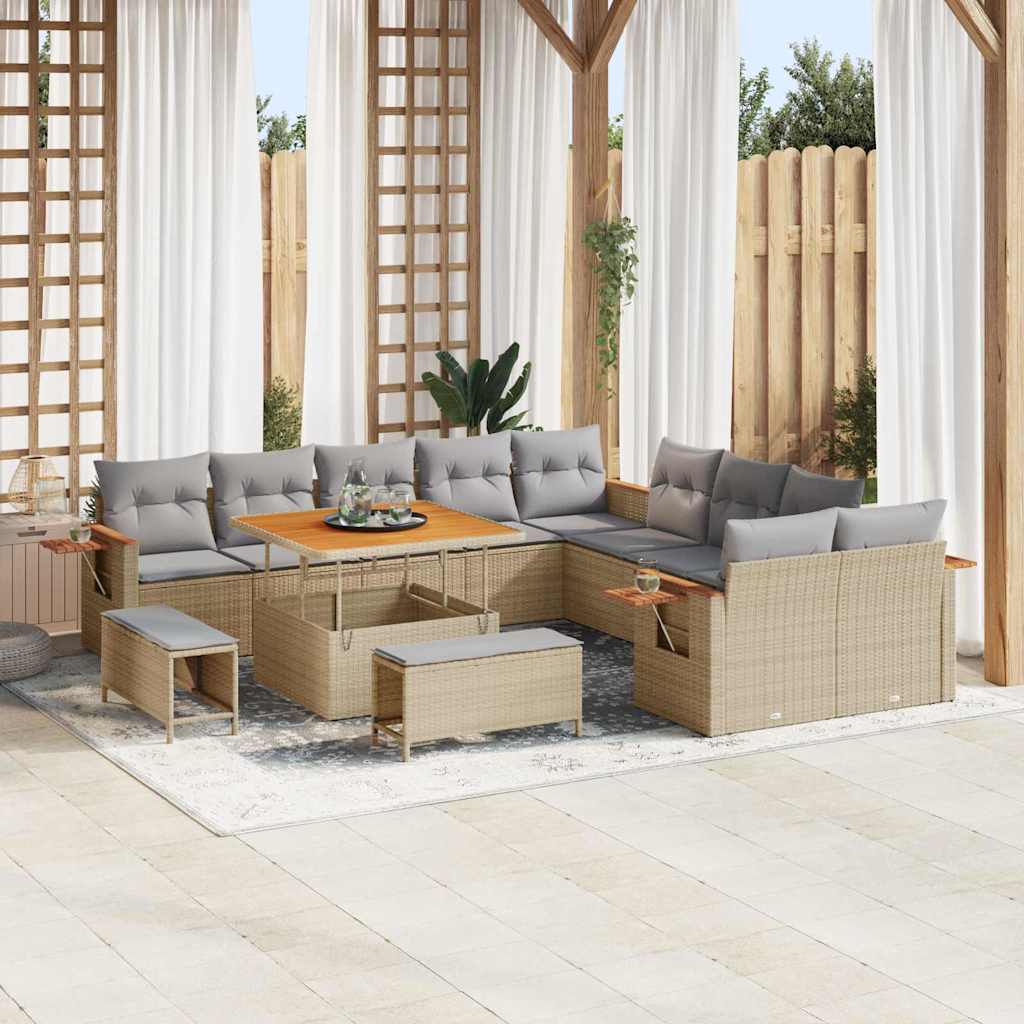 Gartensofa-set mit Kissen 13 pcs Beige und Hellgrau