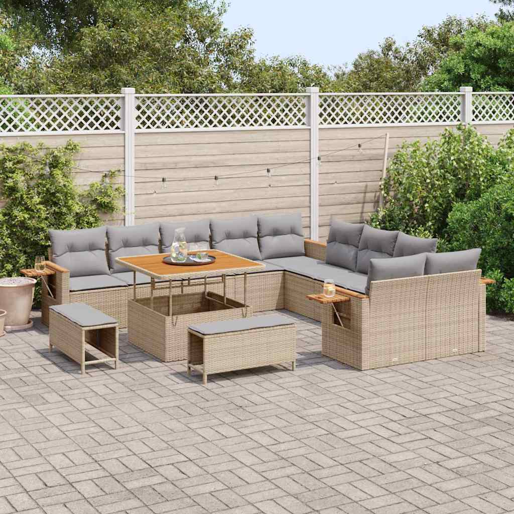 Gartensofa-set mit Kissen 13 pcs Beige und Hellgrau