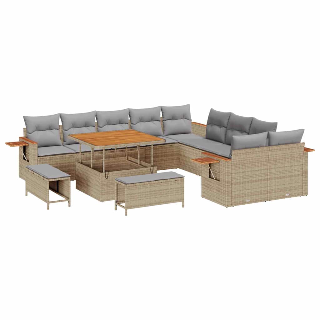 Gartensofa-set mit Kissen 13 pcs Beige und Hellgrau