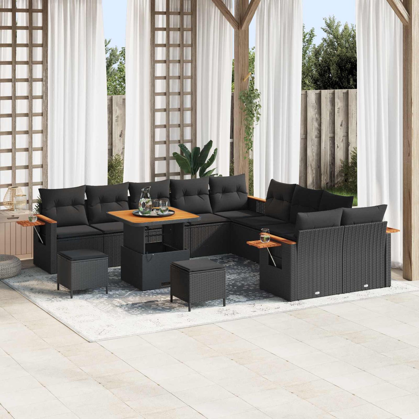 Gartensofa-set mit Kissen 13 pcs Schwarz