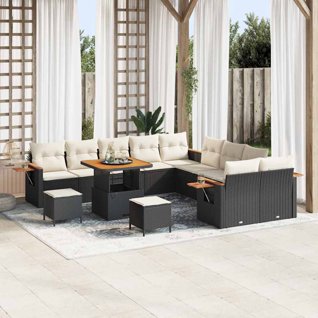 Gartensofa-set mit Kissen 13 pcs Schwarz und Creme