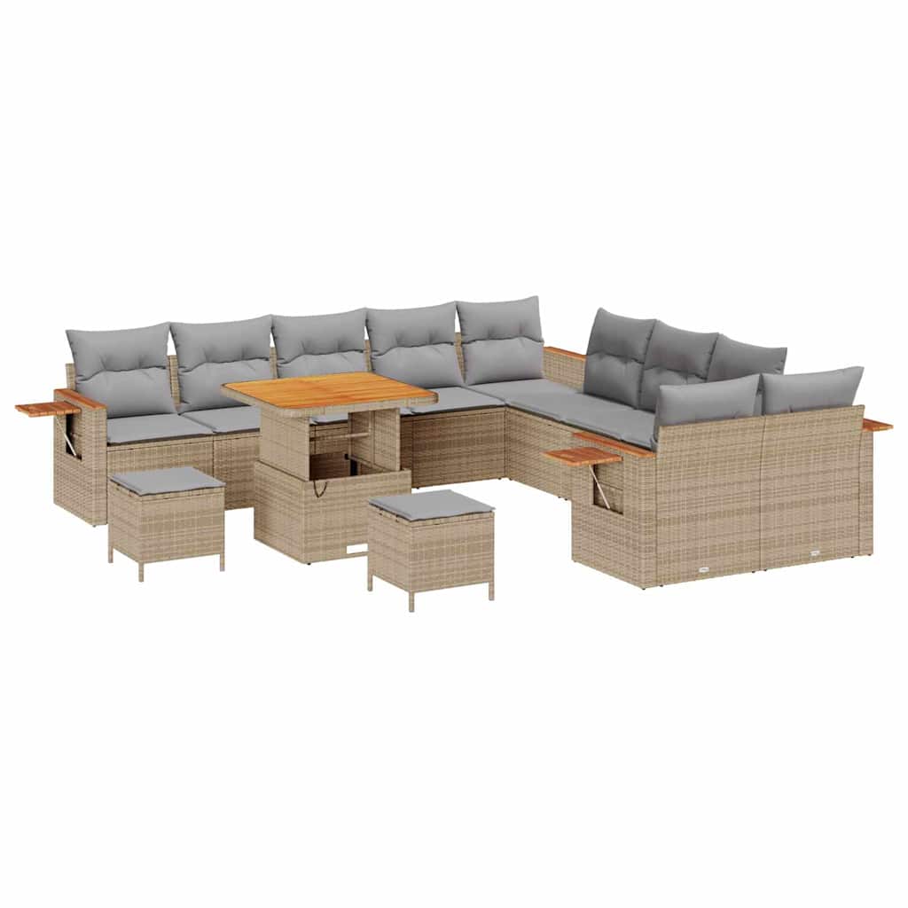 Gartensofa-set mit Kissen 13 pcs Beige und Hellgrau