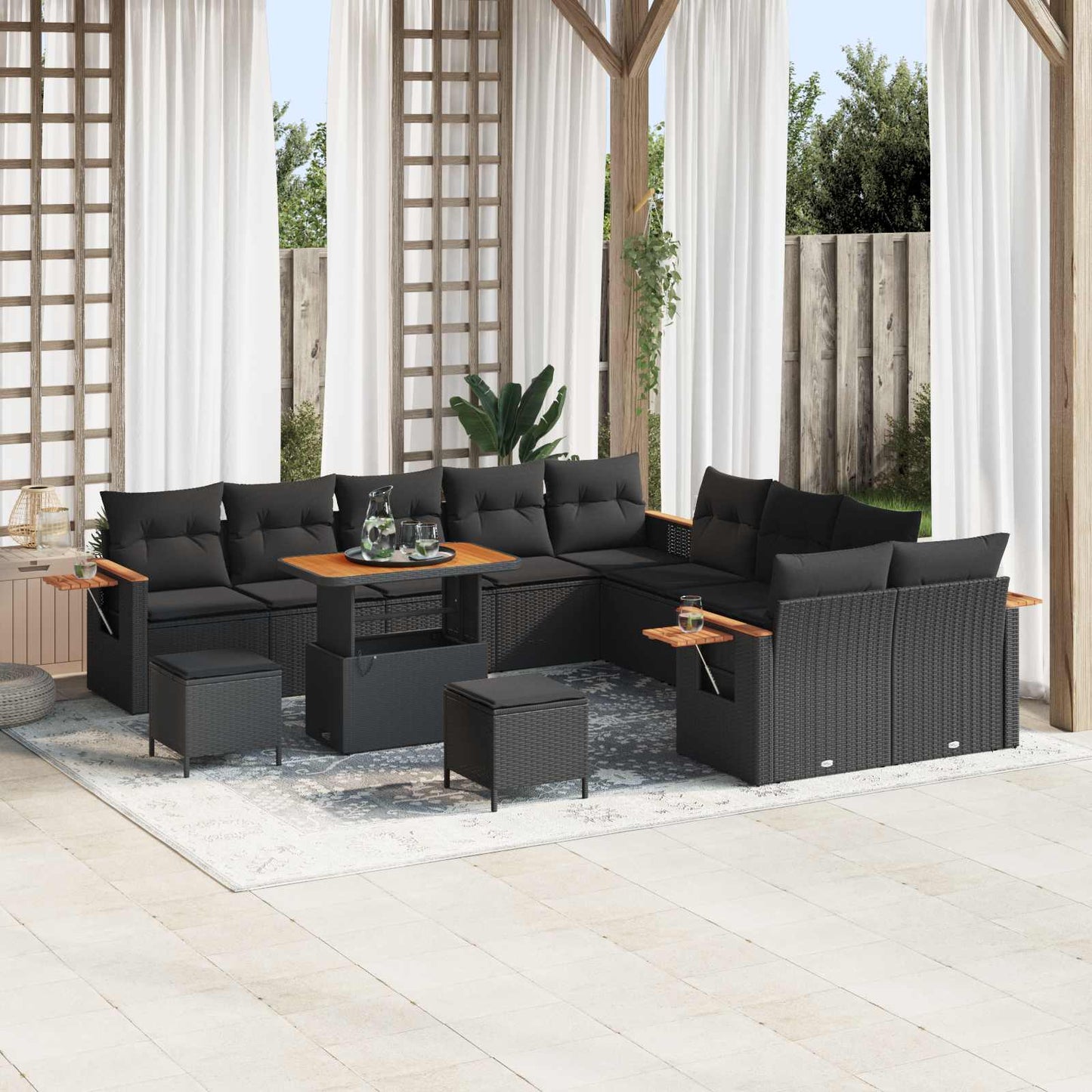 Gartensofa-set mit Kissen 13 pcs Schwarz