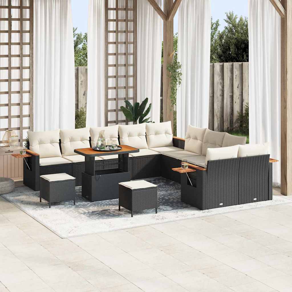 Gartensofa-set mit Kissen 13 pcs Schwarz und Creme