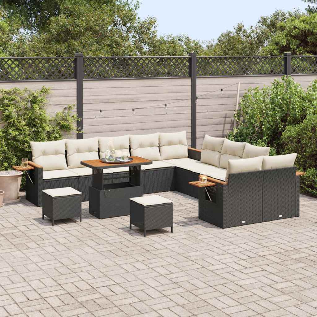 Gartensofa-set mit Kissen 13 pcs Schwarz und Creme