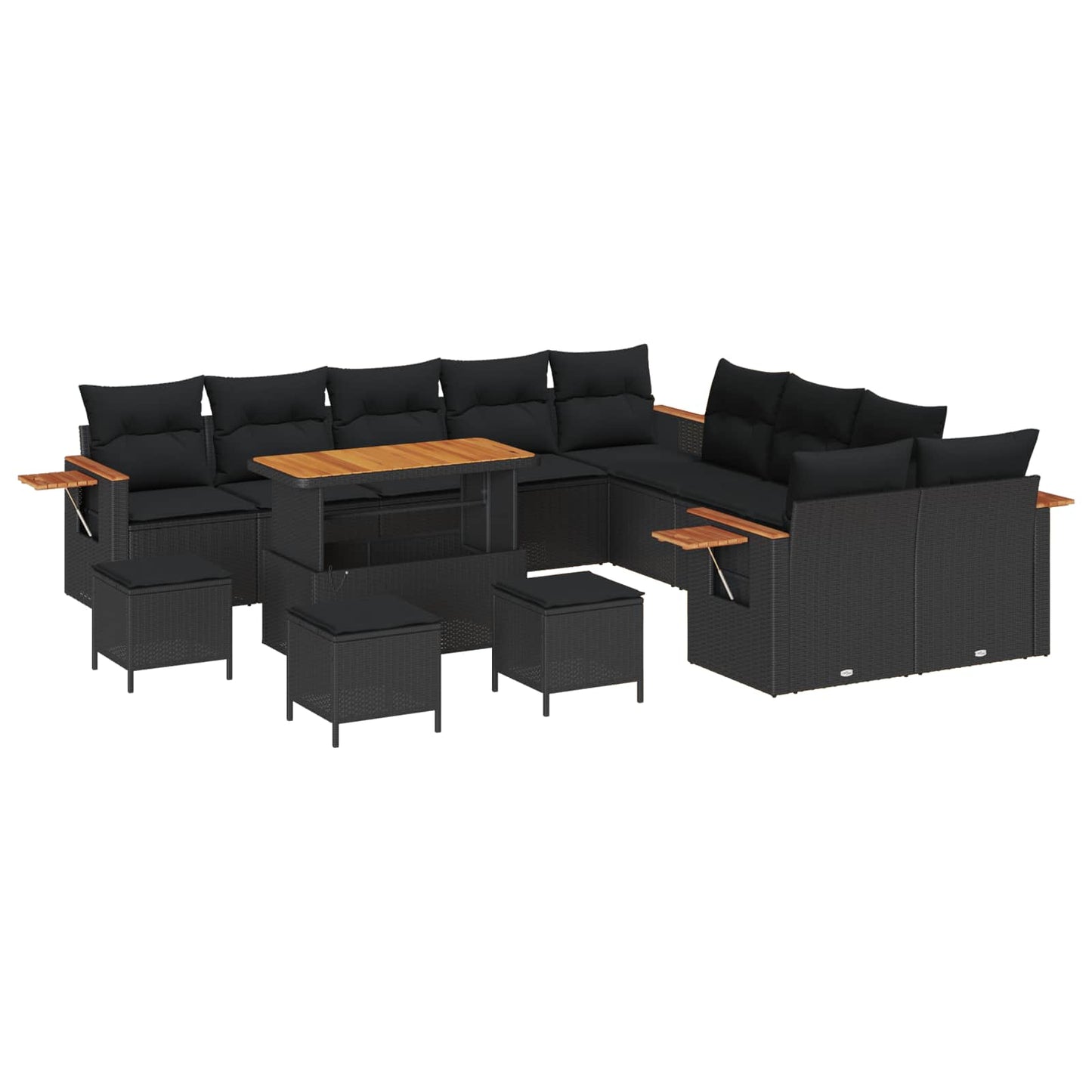 Gartensofa-set mit Kissen 14 pcs Schwarz
