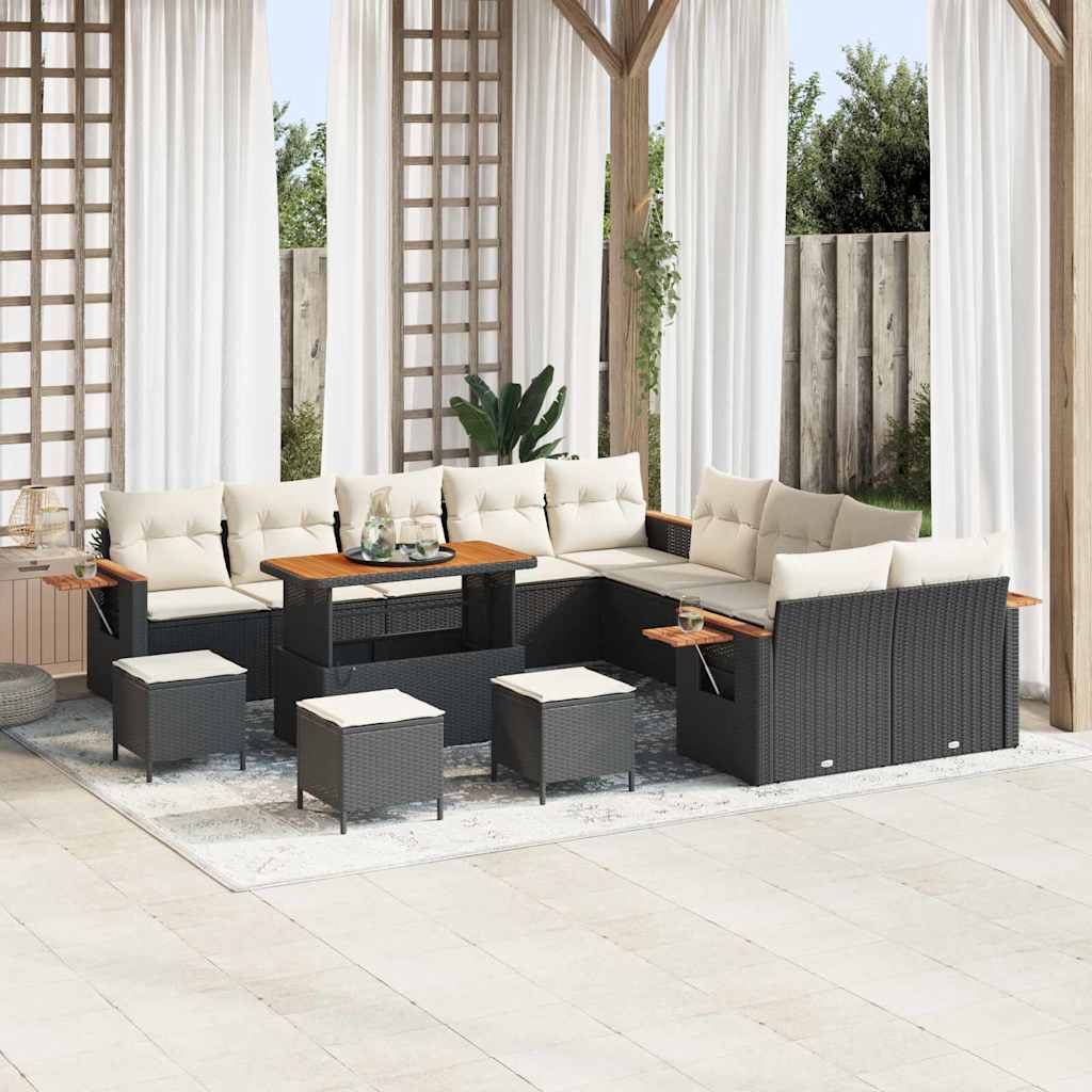 Gartensofa-set mit Kissen 14 pcs Schwarz und Creme