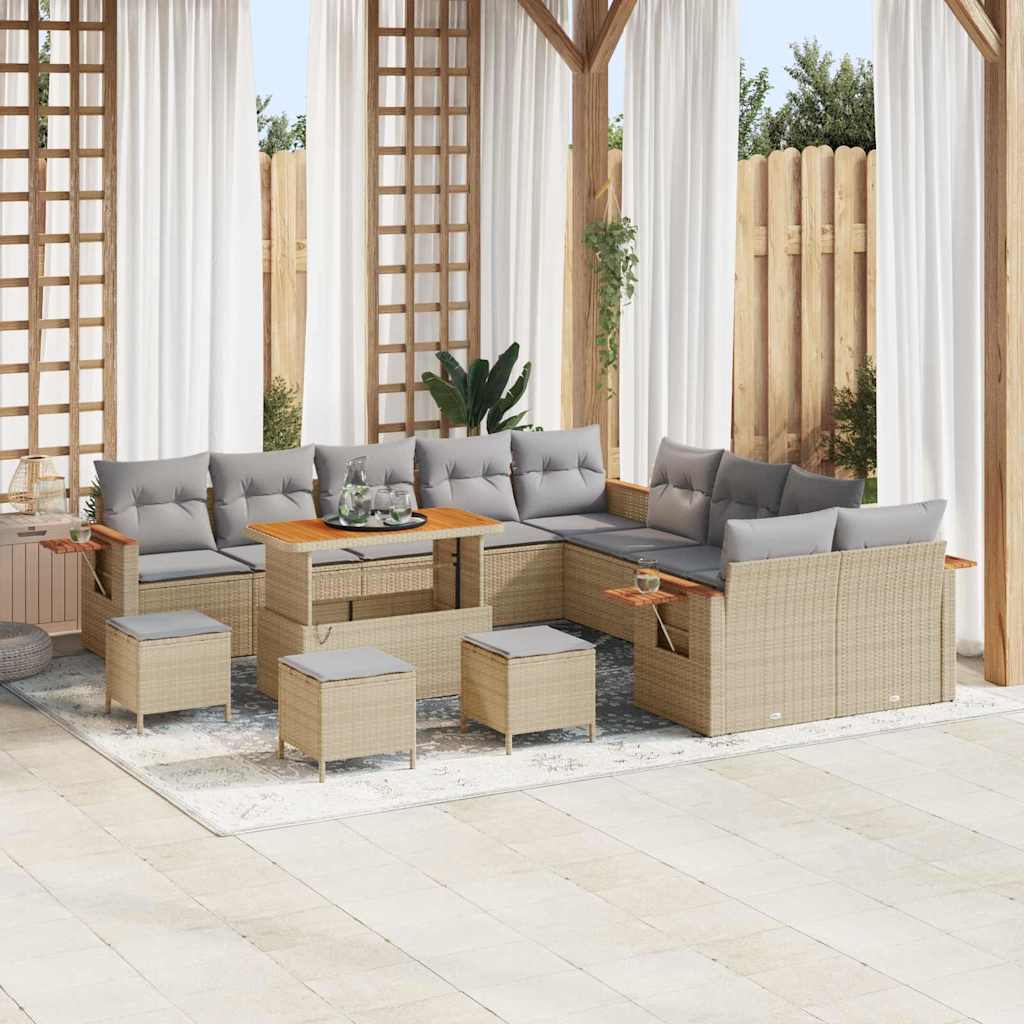 Gartensofa-set mit Kissen 14 pcs Beige und Hellgrau