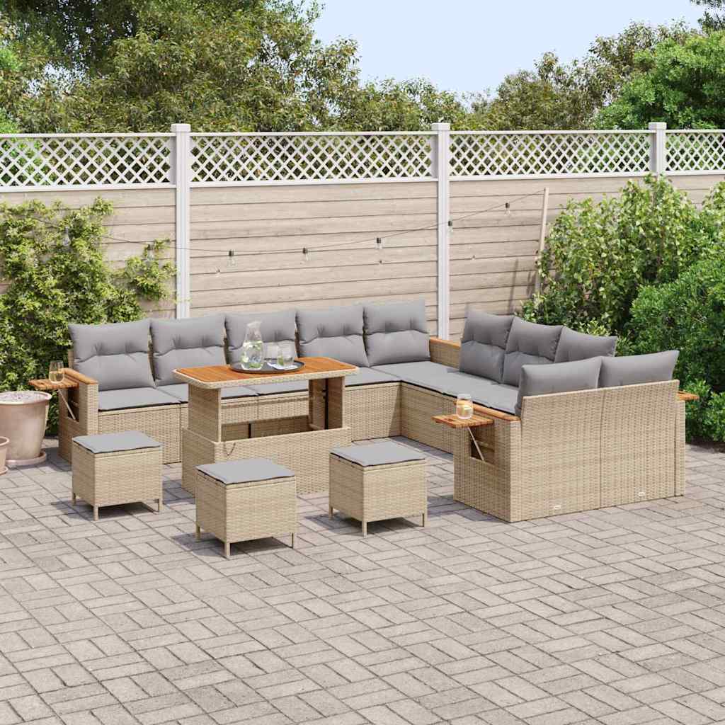 Gartensofa-set mit Kissen 14 pcs Beige und Hellgrau