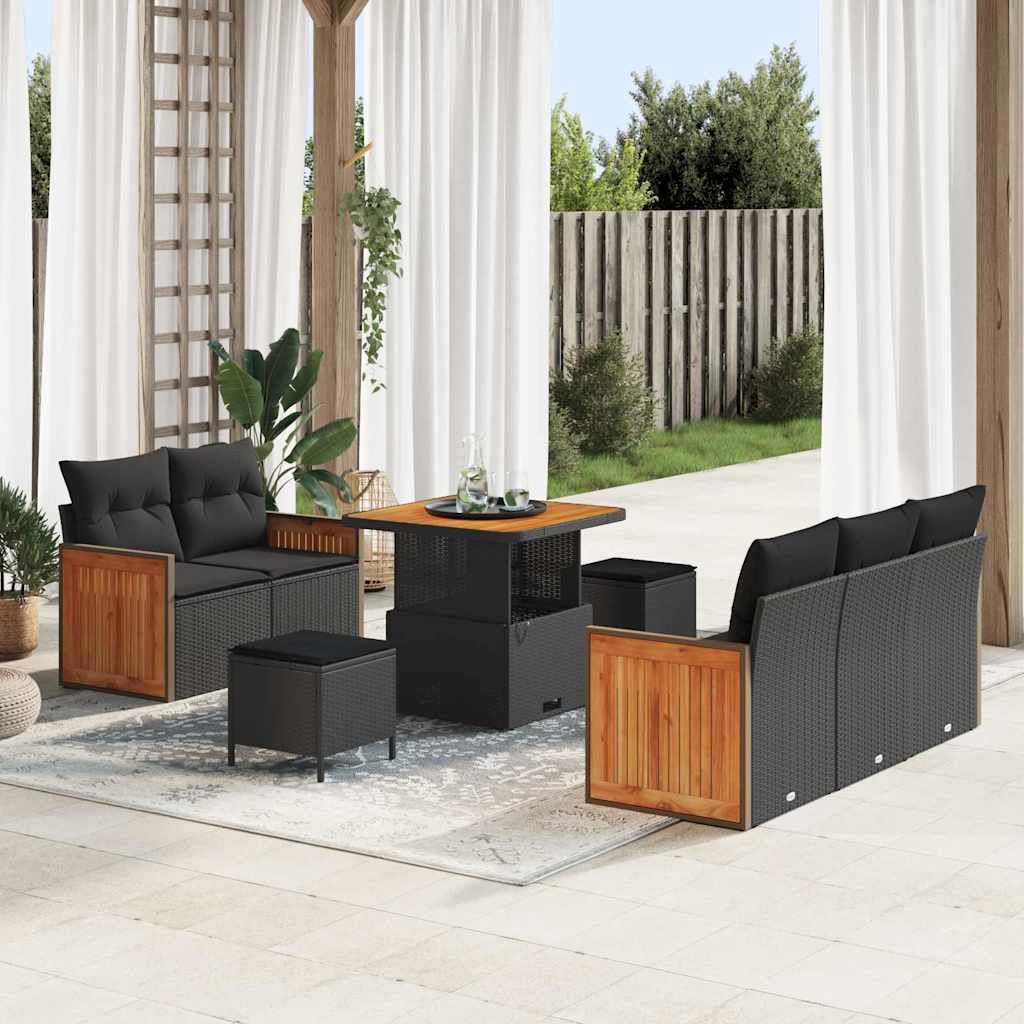 Gartensofa-set mit Kissen 8 pcs Schwarz