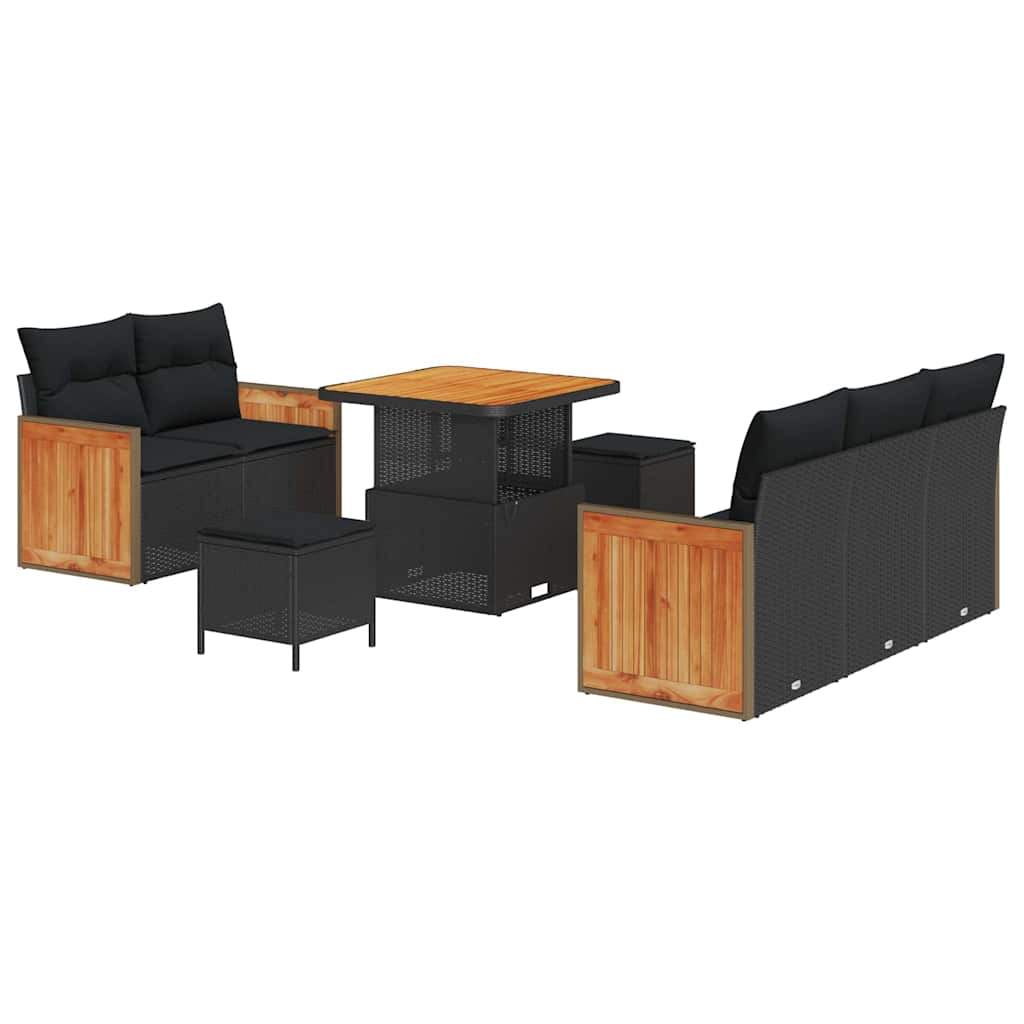 Gartensofa-set mit Kissen 8 pcs Schwarz