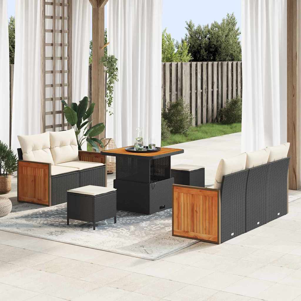 Gartensofa-set mit Kissen 8 pcs Schwarz und Creme