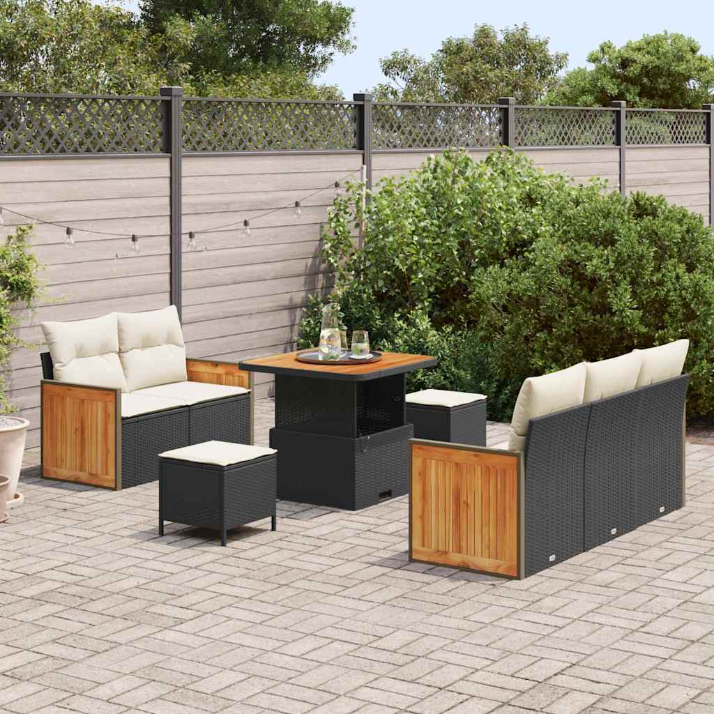 Gartensofa-set mit Kissen 8 pcs Schwarz und Creme
