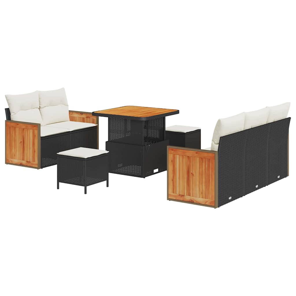 Gartensofa-set mit Kissen 8 pcs Schwarz und Creme