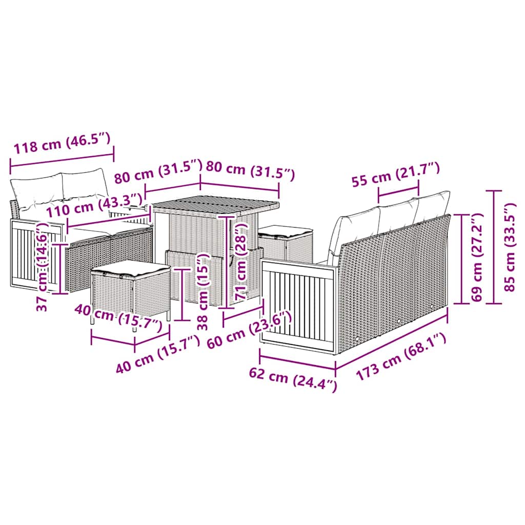 Gartensofa-set mit Kissen 8 pcs Schwarz und Creme