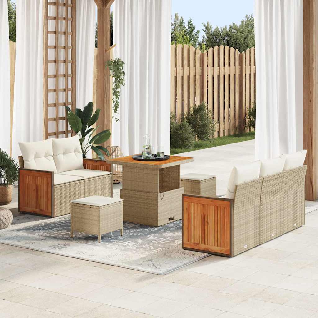 Gartensofa-set mit Kissen 8 pcs Beige und Creme