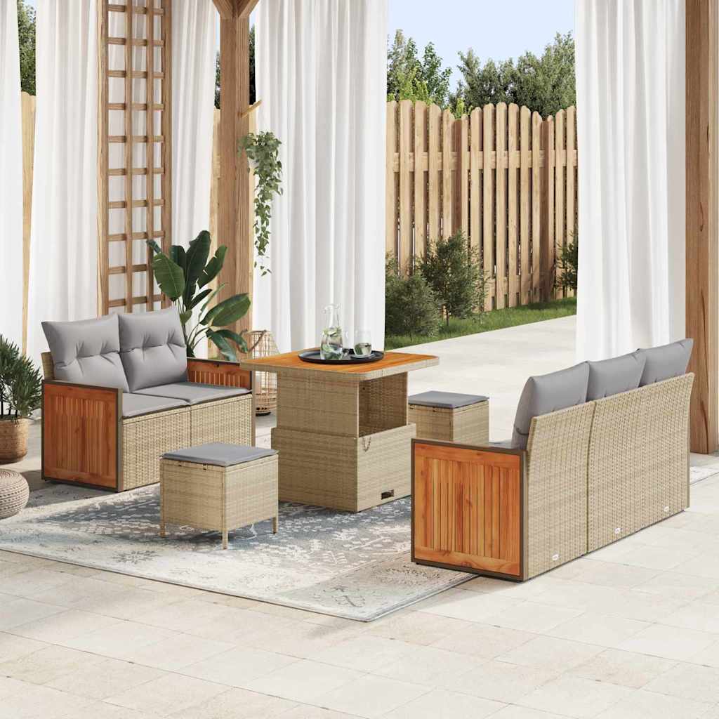 Gartensofa-set mit Kissen 8 pcs Beige und Hellgrau