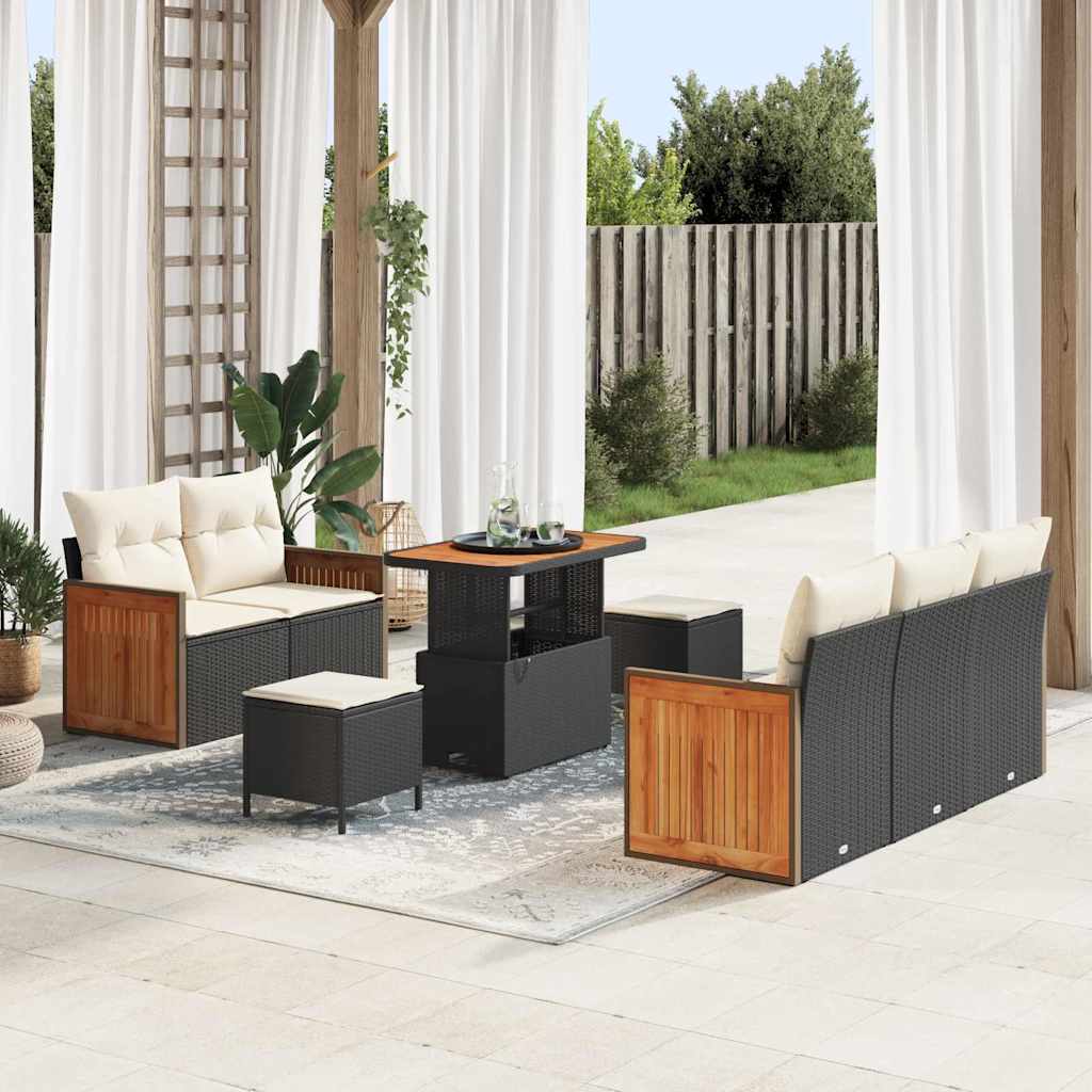 Gartensofa-set mit Kissen 8 pcs Schwarz und Creme