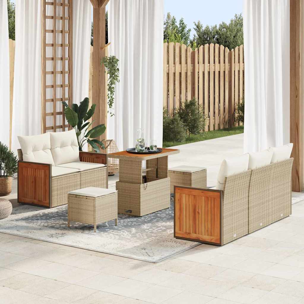 Gartensofa-set mit Kissen 8 pcs Beige und Creme