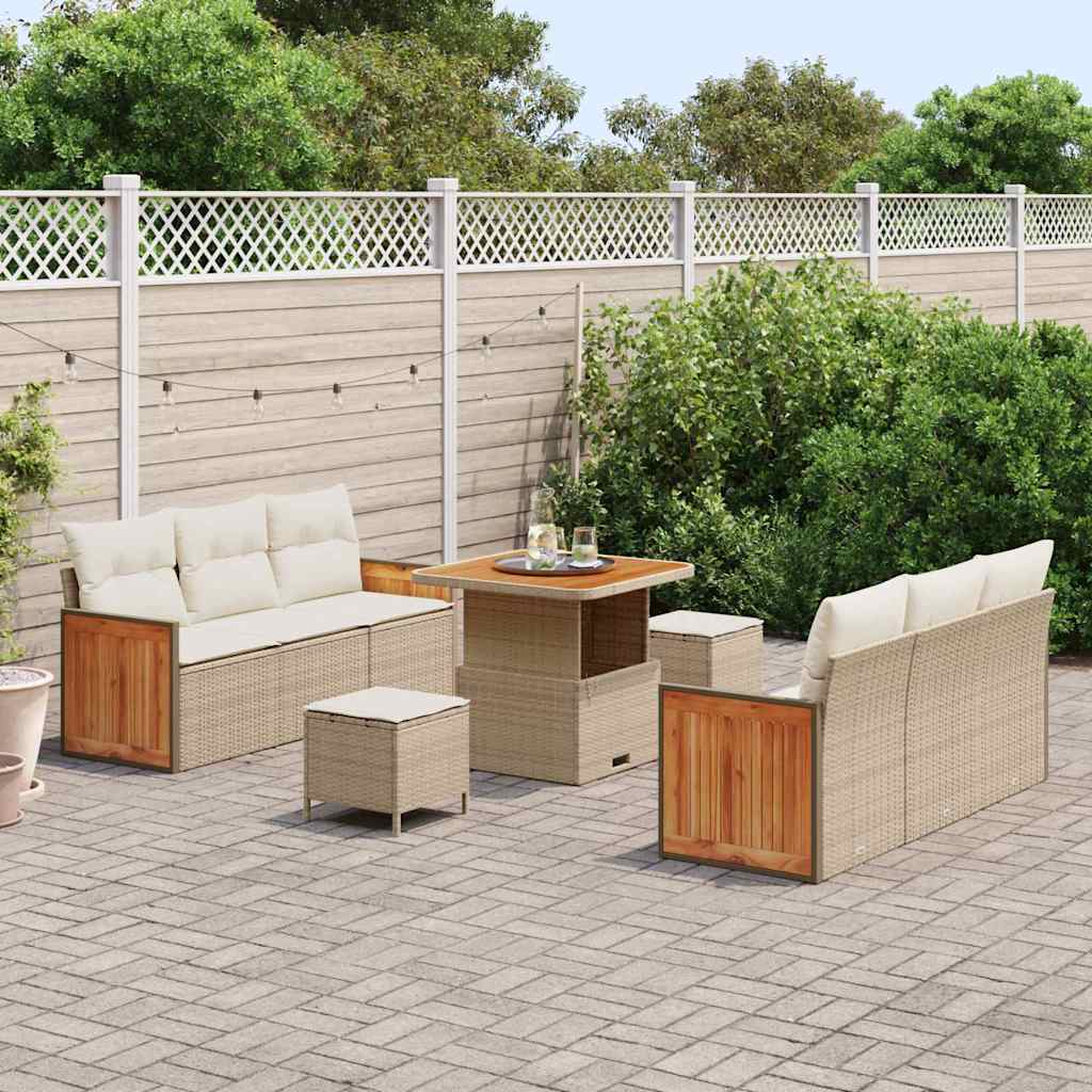 Gartensofa-set mit Kissen 9 pcs Beige und Creme