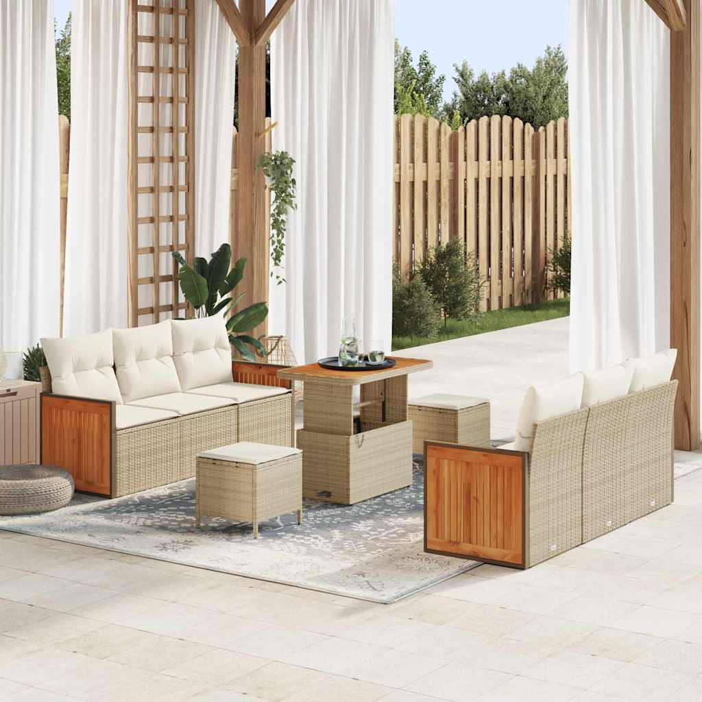 Gartensofa-set mit Kissen 9 pcs Beige und Creme