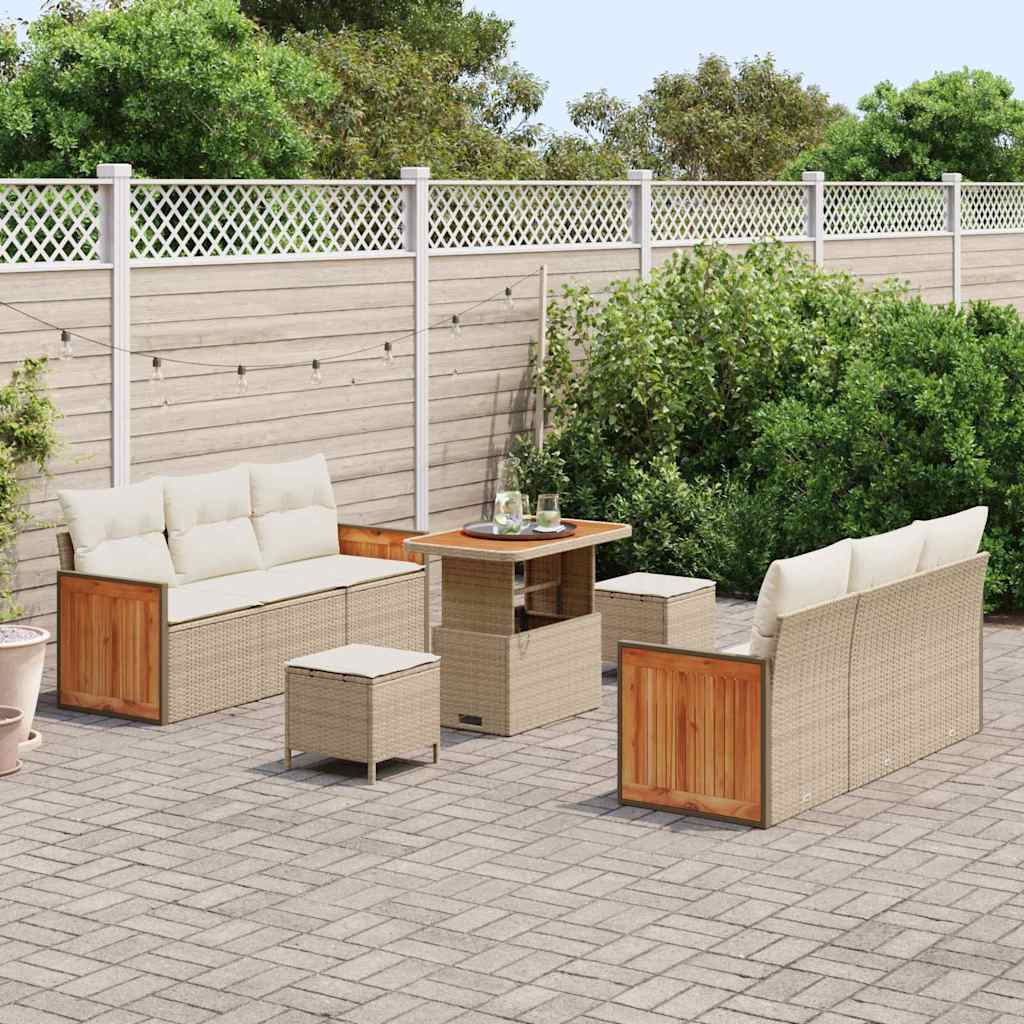 Gartensofa-set mit Kissen 9 pcs Beige und Creme