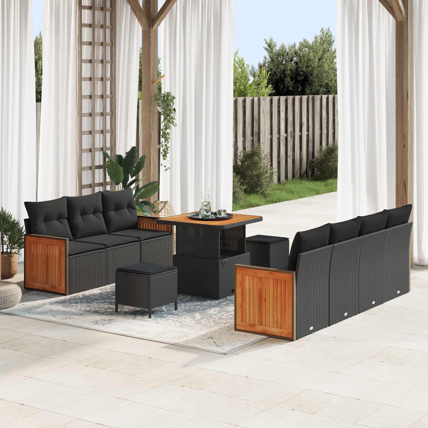 Gartensofa-set mit Kissen 10 pcs Schwarz