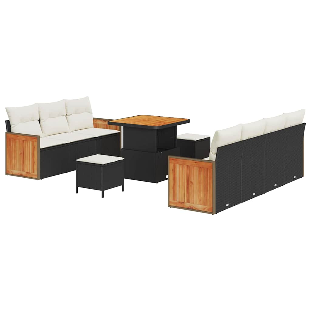 Gartensofa-set mit Kissen 10 pcs Schwarz und Creme