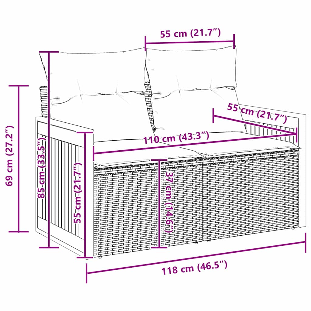 Gartensofa-set mit Kissen 10 pcs Schwarz und Creme
