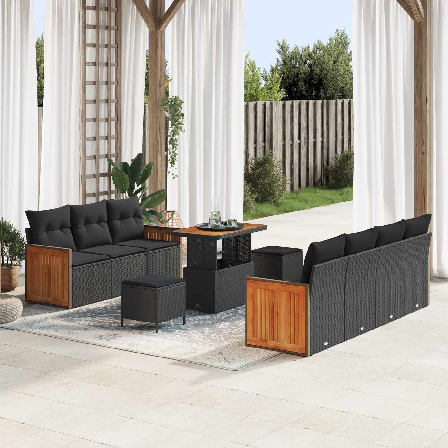 Gartensofa-set mit Kissen 10 pcs Schwarz