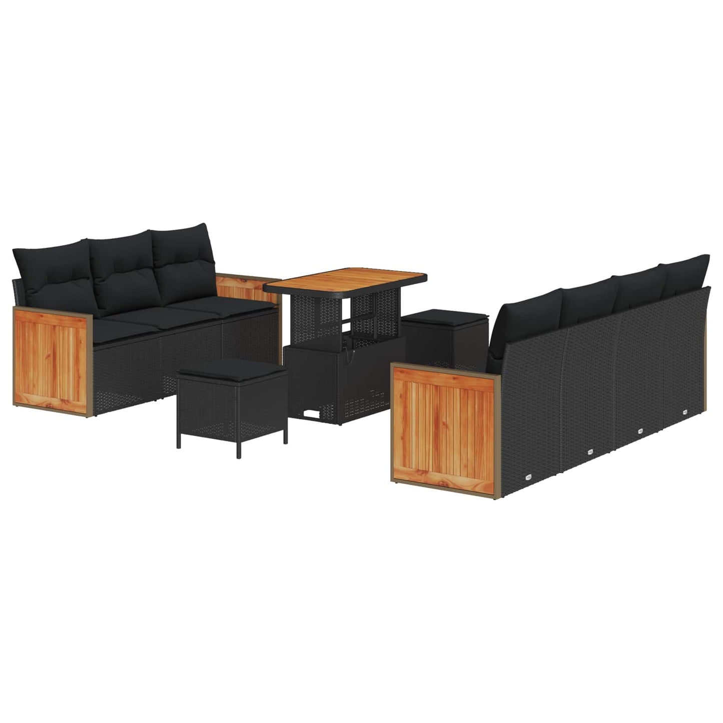 Gartensofa-set mit Kissen 10 pcs Schwarz