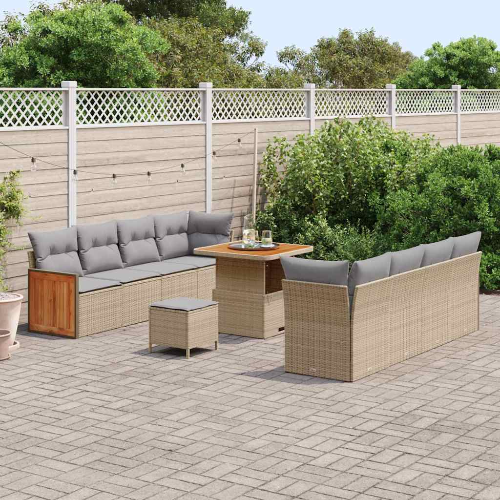 Gartensofa-set mit Kissen 11 pcs Beige und Hellgrau