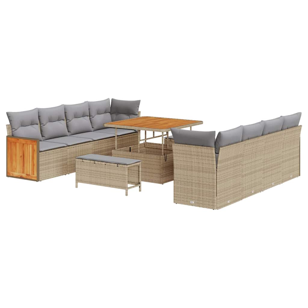 Gartensofa-set mit Kissen 11 pcs Beige und Hellgrau