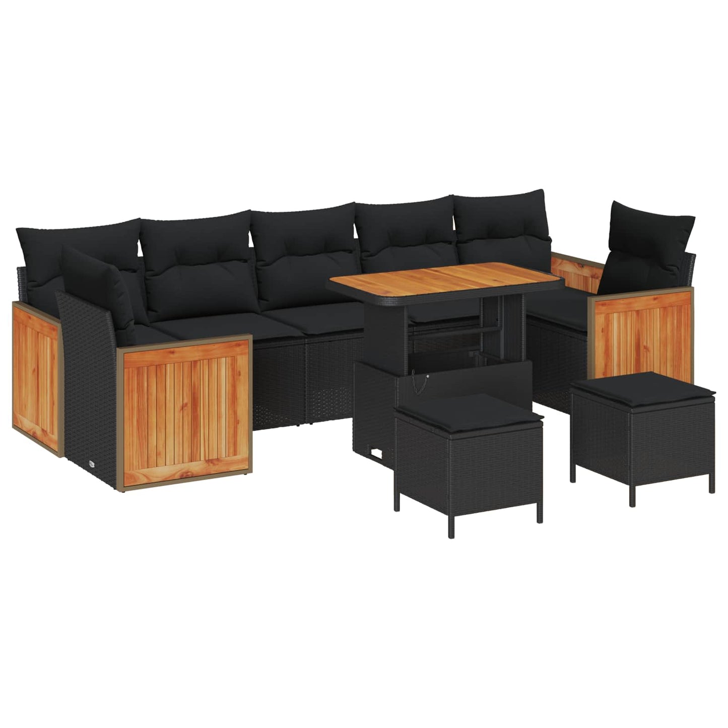 Gartensofa-set mit Kissen 10 pcs Schwarz