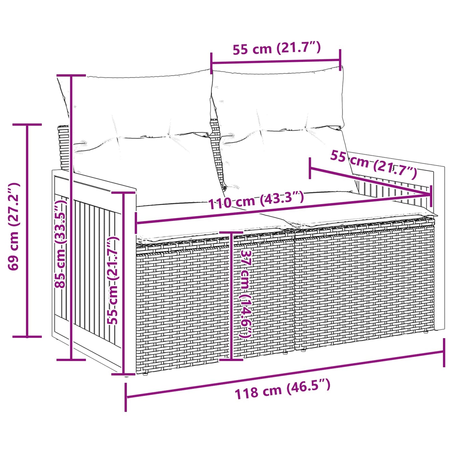Gartensofa-set mit Kissen 10 pcs Schwarz