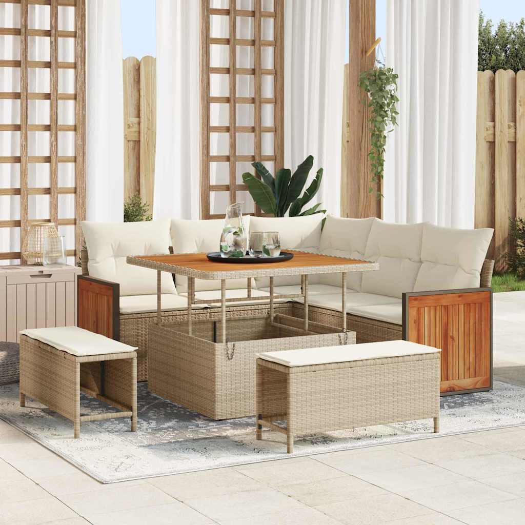 Gartensofa-set mit Kissen 8 pcs Beige und Creme