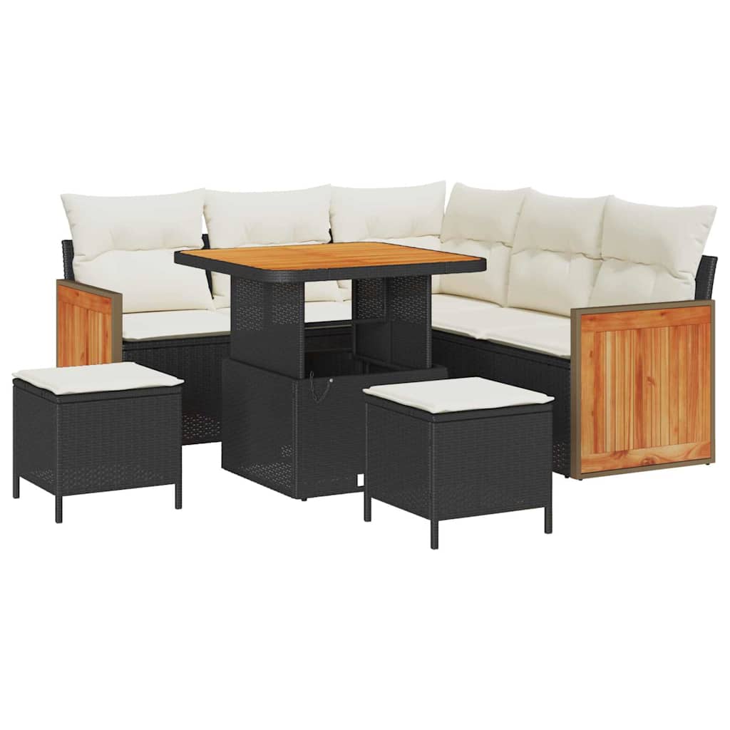 Gartensofa-set mit Kissen 8 pcs Schwarz und Creme